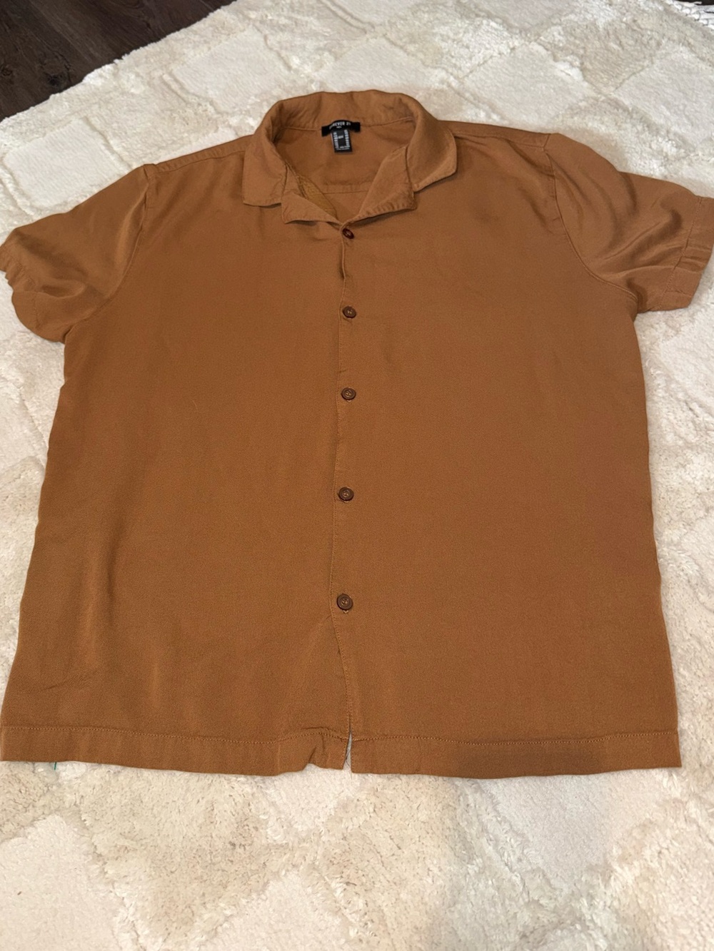Forever 21 Men's Short-Sleeve Button Shirt in Caramel Size XL